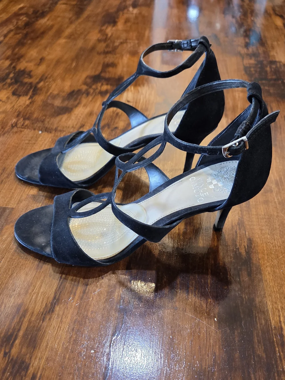 Vince Camuto Shoes High Heels Black Nubuck Ankle Strap VC-Payto Womens 8M
